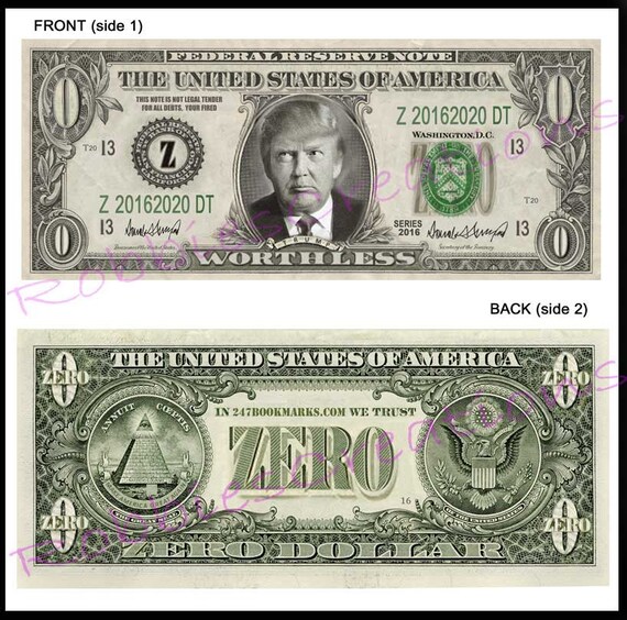 8 Lot U.S. PAPER ZERO Donald Trump Dollar Bill Funny
