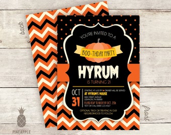Halloween Birthday Party Invitation - Gender Neutral - Orange and Black