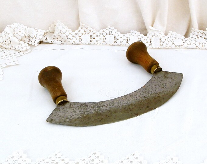 Large Antique French Iron Herb Chopper Double Wooden Handled, French Kitchen Decor, Retro Cooking, Rustic Knife, Chopper, Blade, Cleaver Large Antique French Iron Herb Chopper Double Wooden Handled, French Kitchen Decor, Retro Cooking, Rustic Knife, Chopper, Blade, Cleaver