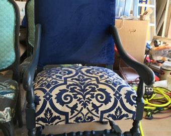 Large Accent Chair, Dark Blue Velvet/ Dining Room Chairs/ Local Uhpolstery Service