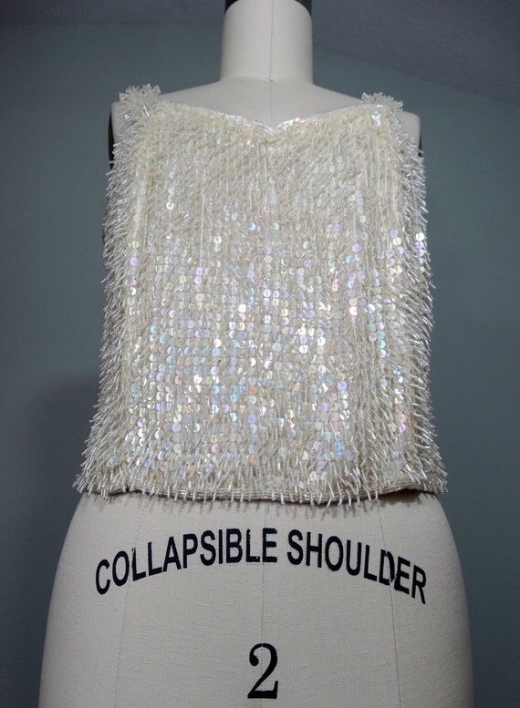 Vintage Bugle Beaded Crop Top // Heavily Embellished Top w/