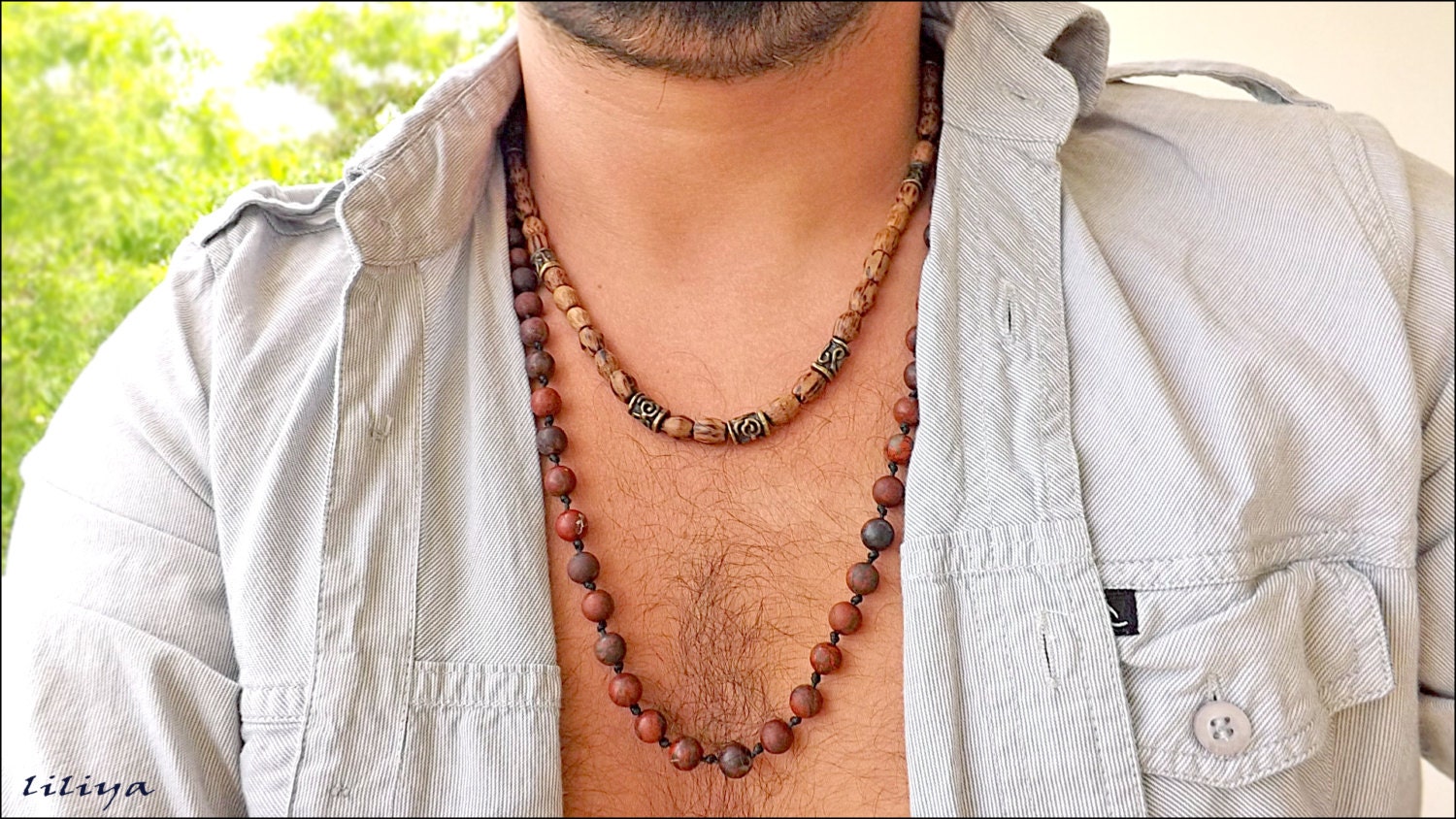 Gift for men Men Gemstone Necklace Long jasper necklace