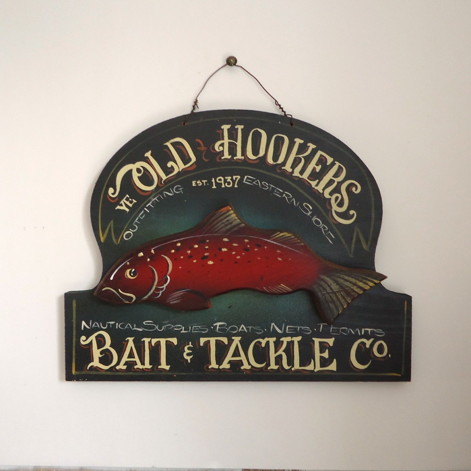 Vintage beach house Fishing tackle sign Eastern Shore