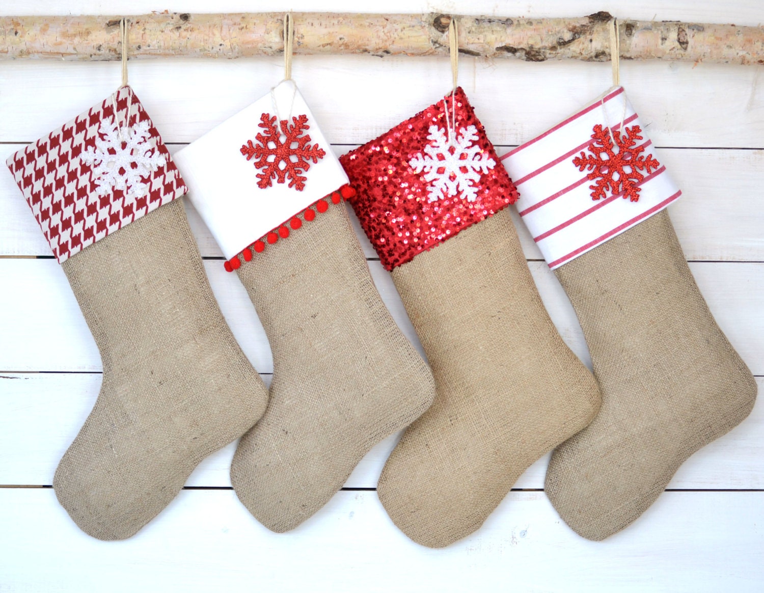 Christmas Stocking Set Of 4 Red Collection Family