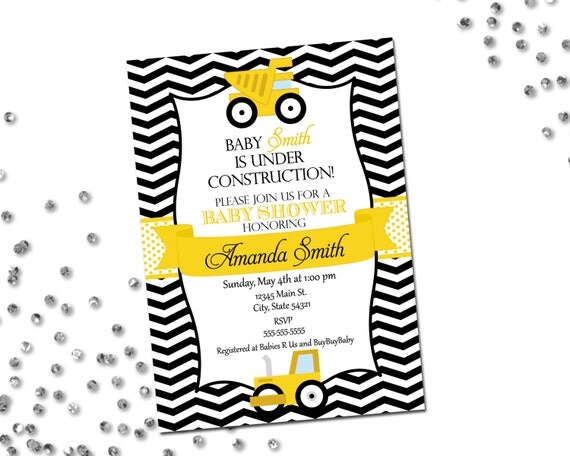Construction Baby Shower Invitation - Chevron Stripes - DIY - Printable Il_570xn