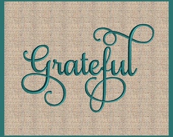 Word Grateful Thanksgiving Embroidery Design Blessed Script Font Embroidery Design Script Font Embroidery Design