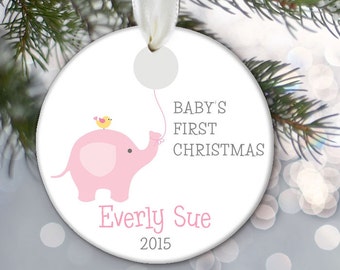 Baby's First Christmas Ornament, Elephant Baby ornament, Personalized Christmas Ornament, Baby shower gift, Baby Girl or Baby Boy OR535