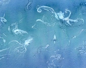 Sea Monsters - Archival Print from an Original Watercolor