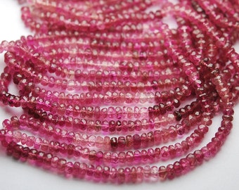 14 Inch-Super-FINEST- Pastel Pink Tourmaline Faceted Rondelles Large 4-4.25mm Large Size. Super Top Quality
