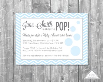 She's Ready to POP Invitation, Bubble Baby Shower Invitation, Printable PDF, Digital Invitation