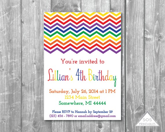 Rainbow Party Invitation Rainbow Birthday Chevron Rainbow