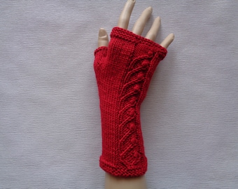 Handknitted red color women fingerless gloves / wrist warmers with ornaments, Ornamental gloves,Red gloves, Christmas gift