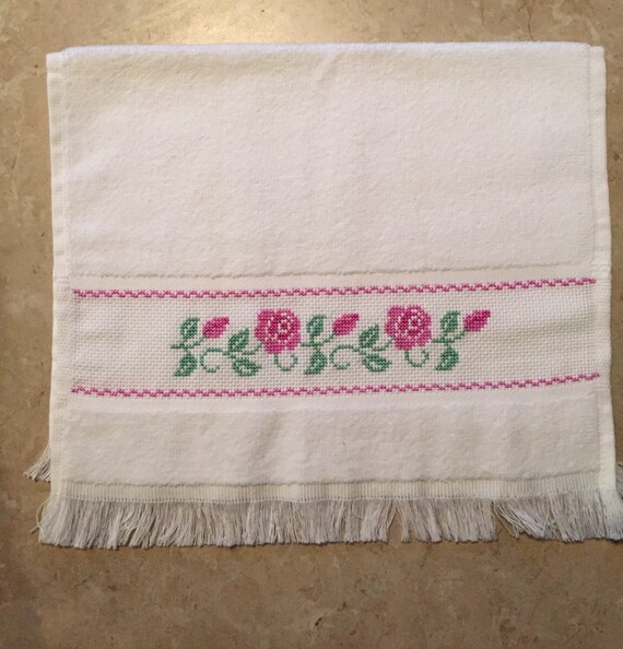 Finished Rose Cross Stitch Hand Towelmauve by ontheroadmama