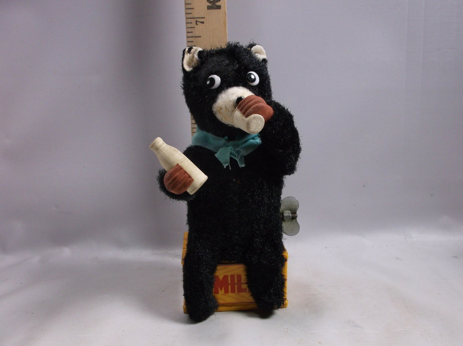 Windup Toy Japan Vintage DRINKING BEAR Vintage Old Farm Milk
