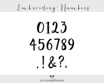 Whimsical Numbers 1inch Embroidery Design, Modern Calligraphy Numbers, Embroidery Design Font, Calligraphy Embroidery, Calligraphy Numbers