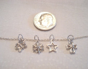 Vintage NECKLACE Sterling With Four Different Petite Charms For The Minimalist