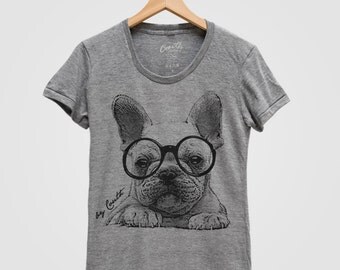 FRENCH BULLDOG Shirt Women Screen Printe Tri-Blend Short Sleeve Tshirt Cute Frenchie Graphic Tee