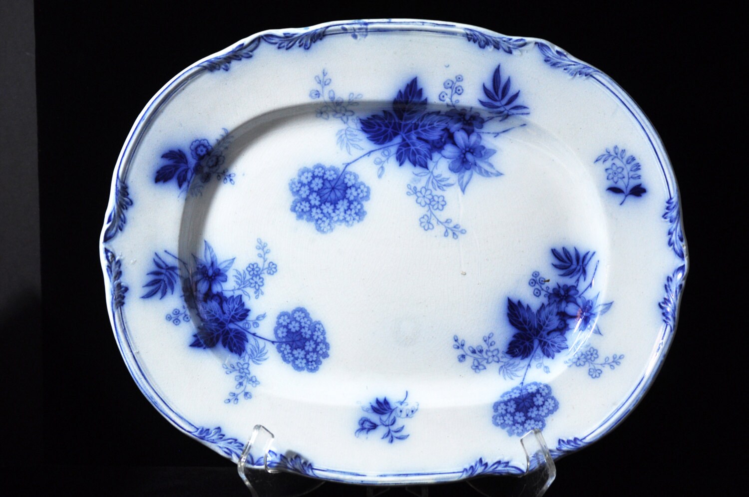 165 yrs. old, Large Flow Blue Platter, Antique platter, Beautiful Dark