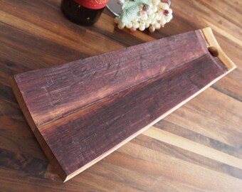 Wine barrel small serving tray with hang-hole, 18x6 inches, finished with 'It IS your beeswax' food safe finish