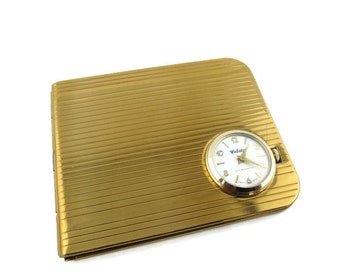 Vintage Gold Plated Bill Fold Wallet with Webster Antimagnetic Bernard schaffel One 1 Jewel Unadjusted Swiss Movement Watch