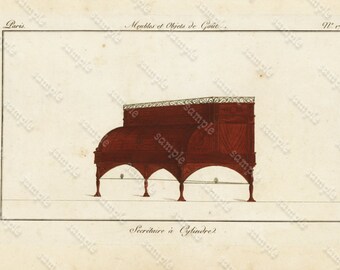 Original Antique Hand Colored Engraving Furniture from Collection de Meubles et Objets de Goût by Pierre de La Mésangère (1761-1831)