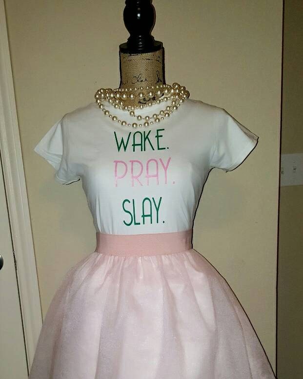 Wake.Pray.Slay Tee Pink and Green AKA INSPIRED