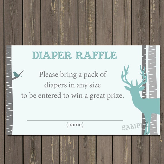 Deer Diaper Raffle Ticket, Deer Baby Shower Diaper Raffle Card, Birch Tree, Woodland Deer, Teal and Grey, Instant Download Il_570xn