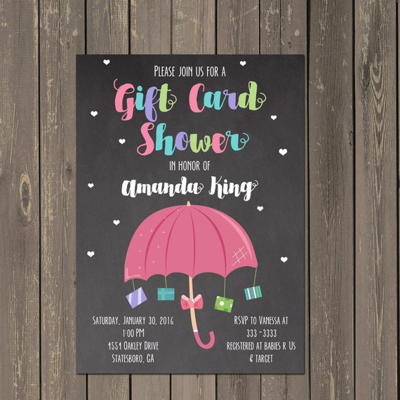 Gift Card Baby Shower Invitation, Baby Sprinkle Invitation, Umbrella