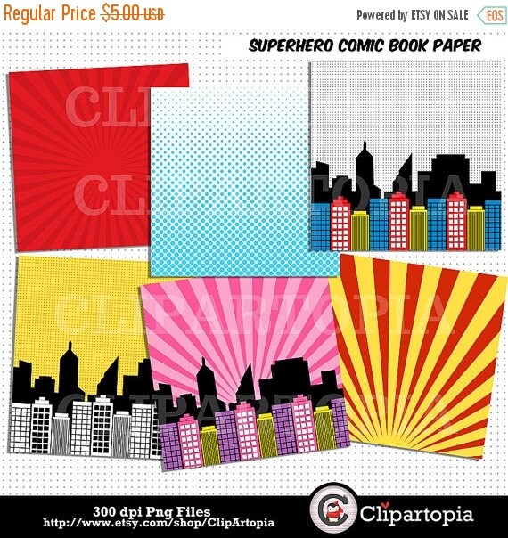 50% OFF SALE Superhero Comic Book Paper Pack / Superheroes Paper Pack For Personal and Commercial Use / Instant download Il_570xn