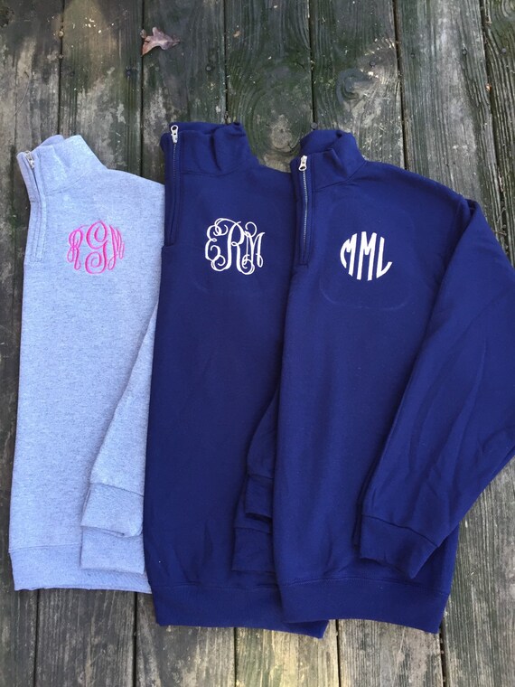 Monogrammed Quarter Zip Pullover Sweatshirt Personalized