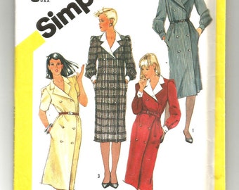 6077 Simplicity Sewing Pattern Double Breasted Dress Size 8 Vintage 1980s