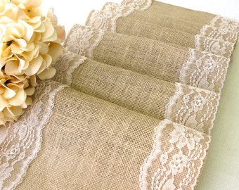 Burlap Table runner with dusty hay country lace table runner Wedding Linens Rustic Wedding vintage wedding overlays, handmade in the USA,