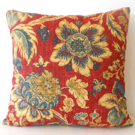 Waverly Pillow Cover 18x18 in Large Floral Print in Blues