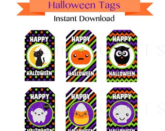 Printable Halloween Tags, Instant Download, Halloween Gift Tags Favor Tags, DIY Happy Halloween Tags FREE Cupcake Wrappers