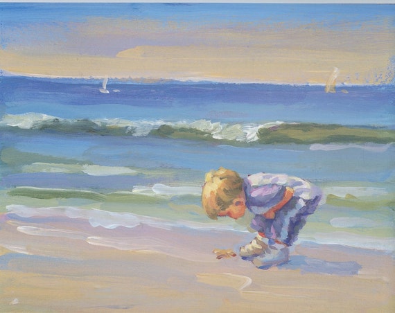 Little boy at the beach impressionist art by LucelleRaad on Etsy