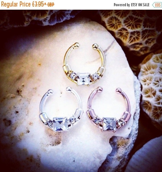 20% OFF ON SALE Jeweled Fake Septum Ring | Rose Gold Silver Clip On ...