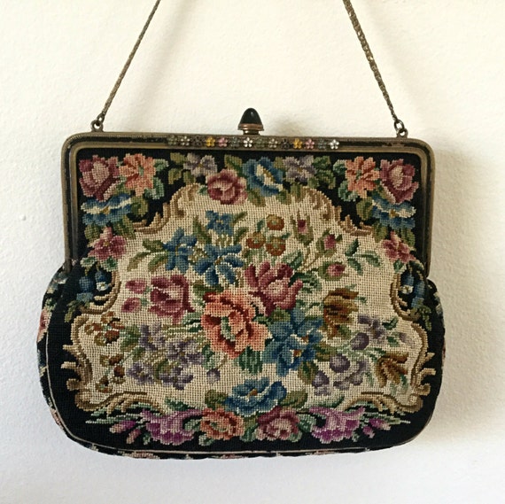 Vintage Petit Point Handbag Needlepoint Antique by Insideredo