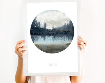 Digital print. Watercolour Print of Nordic scenery and landscape - watercolor of Scandinavian landscape from the deep forests and lakes