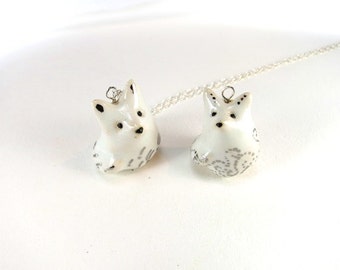 Snow Fox Necklace Winter Fox Jewelry Ceramic White Fox Charm Animal Snow White Silver Jewelry Fox Lover Fox Gift Fox Pendant