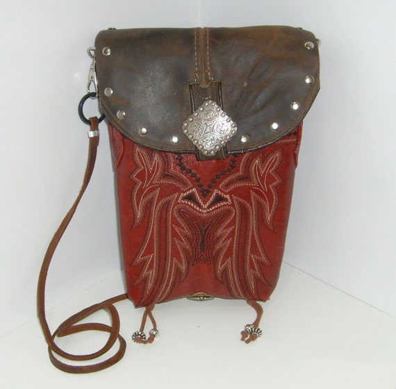 Cowboy Boot Purse Leather Purse Messenger Bag by JackalopesLtd