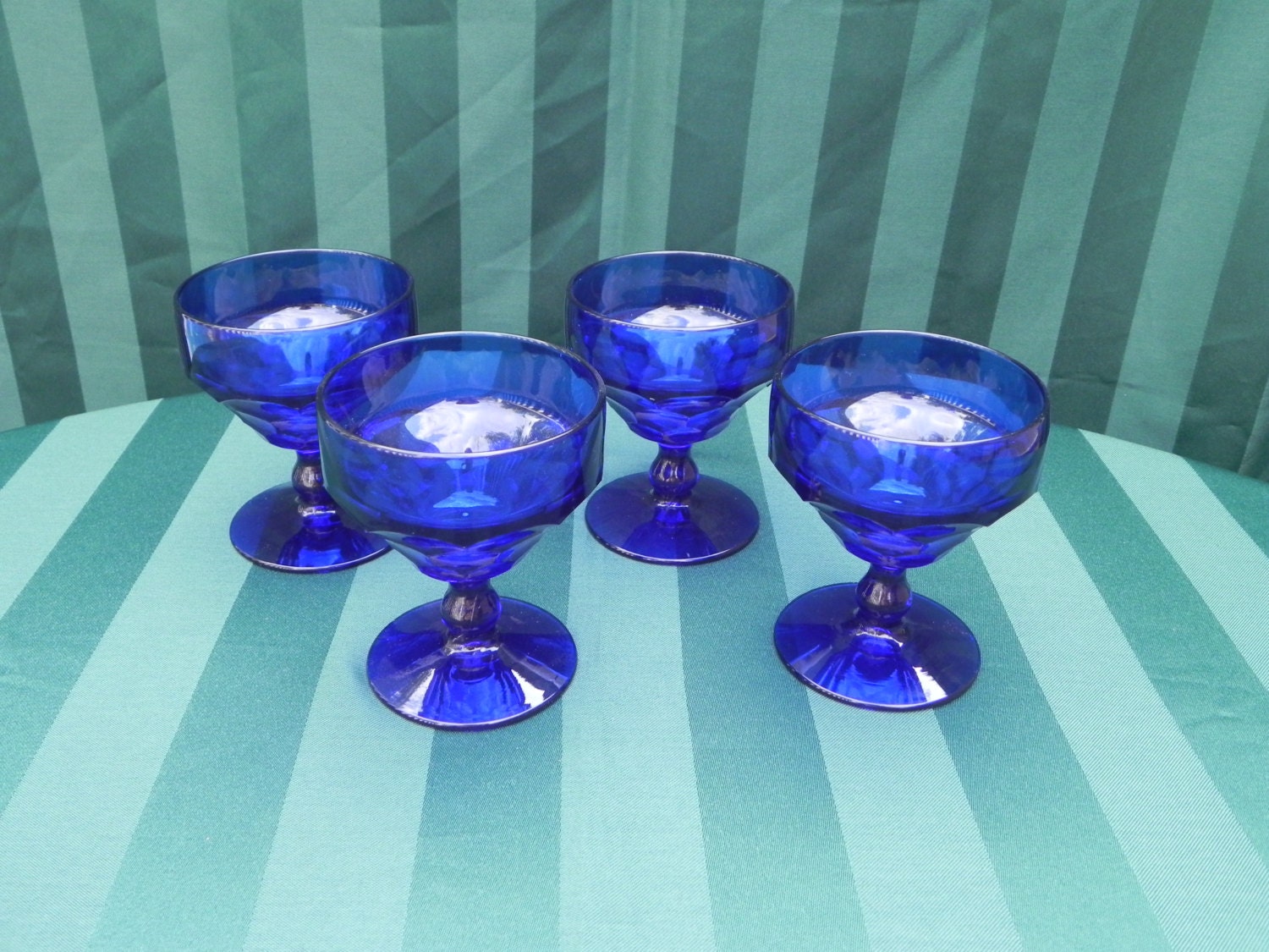 Vintage Glassware Blue Cobalt Stemware Stemmed Water Glasses