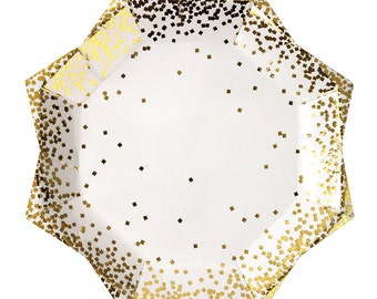 Gold Confetti Star Paper Plates (Set of 8) - Meri Meri 9" Dinner Plates Metallic Gold