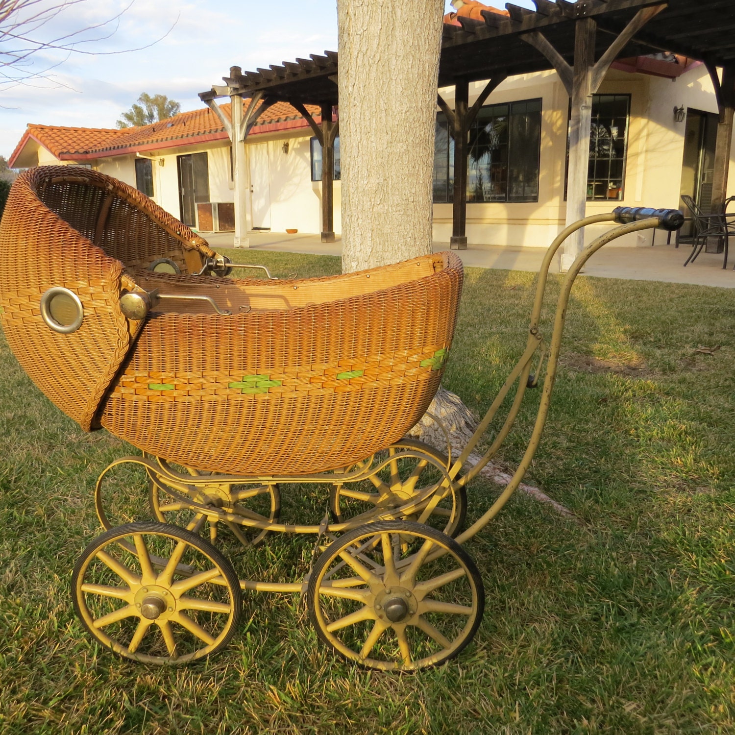 wicker doll stroller