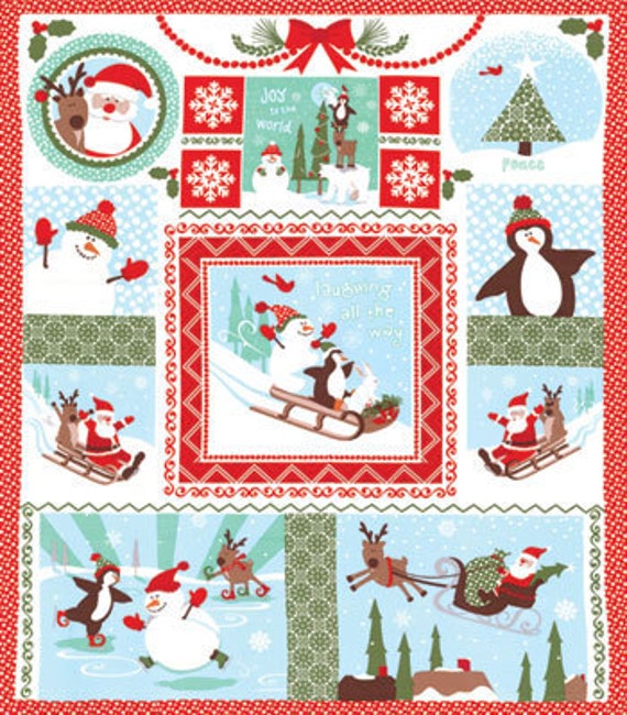 Kate Spain Christmas Joy Laughing all the Way Panel Fabric BTY