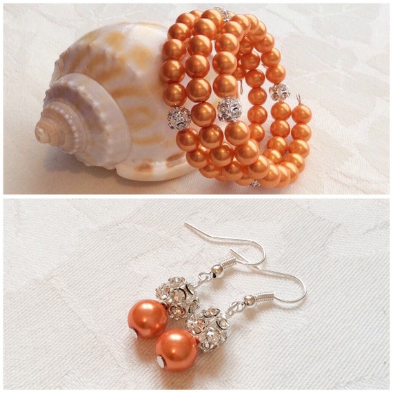 Orange Bracelet Set Tangerine Jewelry Orange by InfinityByClaire