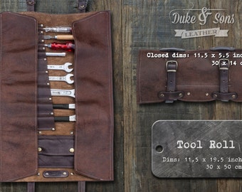 Handmade (brown) Leather Tool Roll with pockets to store your tools