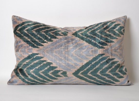 Green Ikat Pillow Cover Light Blue Green Chevron by pillowme