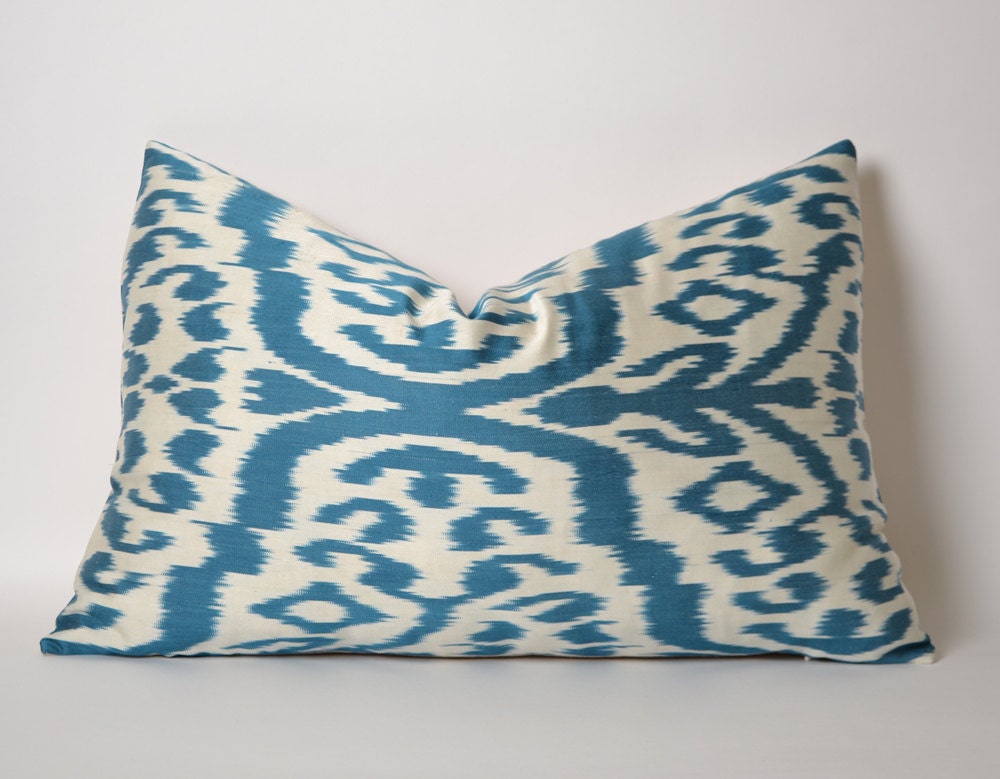 Blue Ikat Pillow Cover Ikat Throw Pillow White Blue Pillows