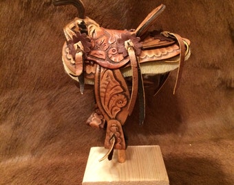 Handmade Minuature Leather Weatern Saddle