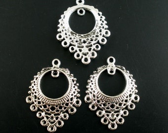 4 Antiqued Silver Bib Style Concave Chandeliers/Connectors